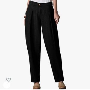 Minibee  Women’s Pants Trousers Black Tapered Casual Linen Elastic waist Size M